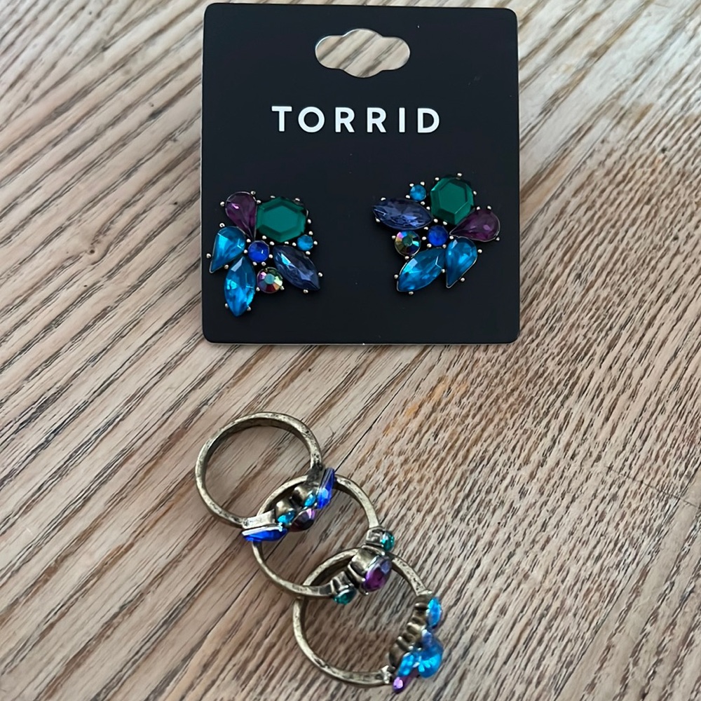 Beautiful Earrings and Stackable Ring Set.